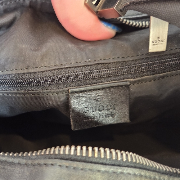 Authentic Gucci Black Nylon Shoulder Bag with Leather Accents